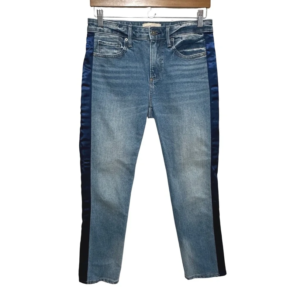 Driftwood Candace Jeans Womens 26 Blue Satin Side Stripe Cropped Denim Festival